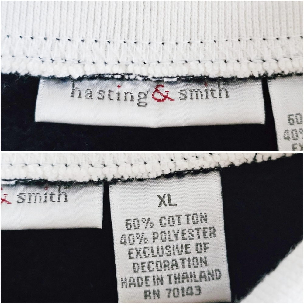 90s Hastings & Smith Embroidered Christmas Sweatshirt XL Angel Holly Collar Navy - Picture 7 of 10
